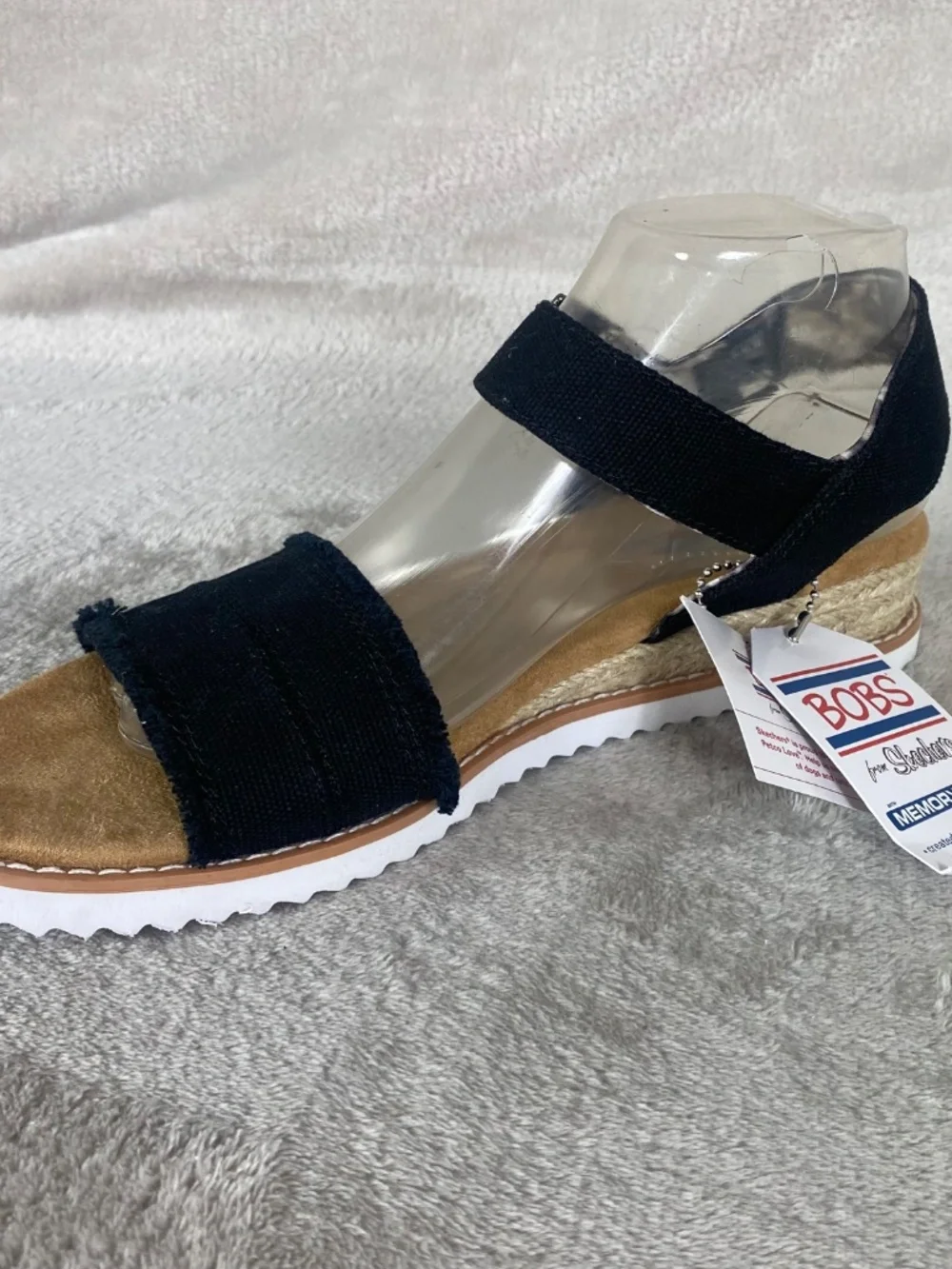 Skechers Bobs Desert Kiss Womens Sandal Size 9 Black Linen Slingback NEW - Picture 6 of 11